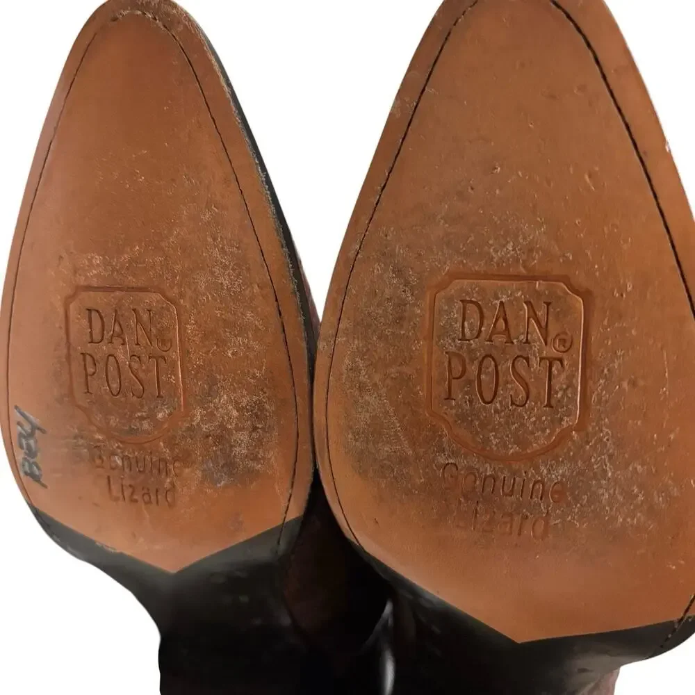 Vintage 1996 Dan Post Teju Lizard Cowboy Boots Brown Mens 6 Wide | W 7. 5-8 EUC!